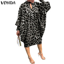 Load image into Gallery viewer, Women Summer Dress 2021 VONDA Beach Sundress Vintage Long Sleeve Printed Mdi Dress Casual Lapel Neck Party Vestidos Elegant Robe
