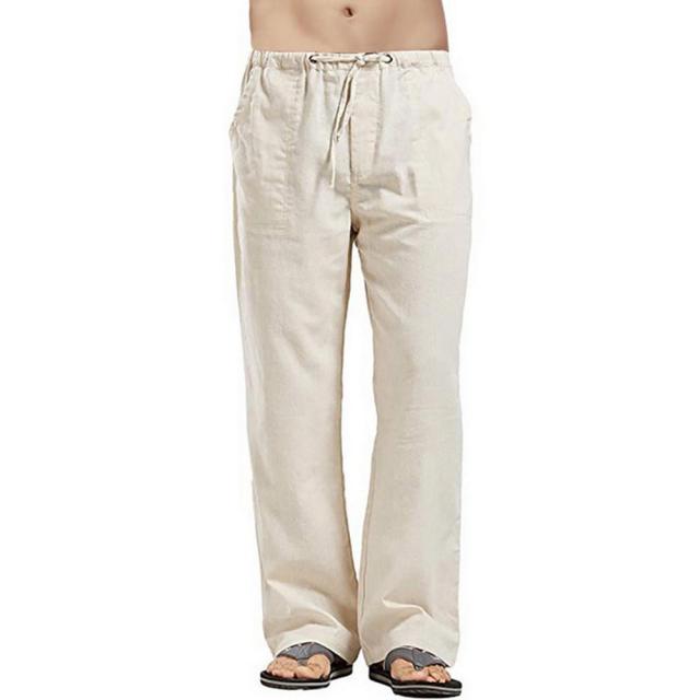 Men Pants Cotton Linen Trousers for Men Joggers Casual Solid Elastic Waist Loose Sports Running Oversize Pants Streetwear