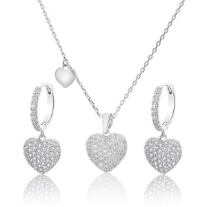 2021 New CZ Zircon Love Heart Drop Earrings For Lover Gift Gold Silvery Chain Summer Necklace Choker Fashion Woman Jewelry Sets