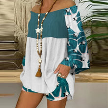 Load image into Gallery viewer, Summer Vintage Leopard Patchwork Outfits Set Cotton Linen Shirt Tops And Loose Shorts Suit Casual 3/4 Sleeve Women Two Piece Set
