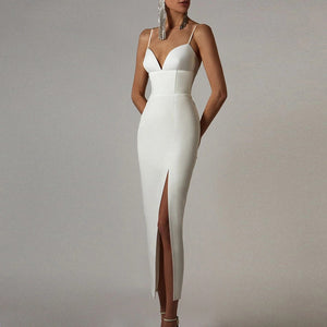 Adyce New Summer Women White Bodycon Bandage Dress Sexy V Neck Spaghetti Strap Club Celebrity Evening Runway Party Long Dresses