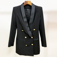 Load image into Gallery viewer, Long Blazer Dress 2021 Autumn New Pink Jacket Double Breasted Golden Button Satin Shawl Collar Women Blazer Suit High Quality
