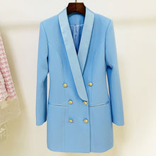 Load image into Gallery viewer, Long Blazer Dress 2021 Autumn New Pink Jacket Double Breasted Golden Button Satin Shawl Collar Women Blazer Suit High Quality
