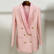 Load image into Gallery viewer, Long Blazer Dress 2021 Autumn New Pink Jacket Double Breasted Golden Button Satin Shawl Collar Women Blazer Suit High Quality
