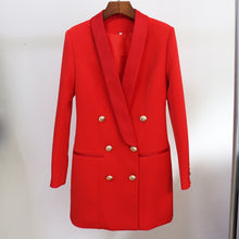 Load image into Gallery viewer, Long Blazer Dress 2021 Autumn New Pink Jacket Double Breasted Golden Button Satin Shawl Collar Women Blazer Suit High Quality
