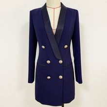 Load image into Gallery viewer, Long Blazer Dress 2021 Autumn New Pink Jacket Double Breasted Golden Button Satin Shawl Collar Women Blazer Suit High Quality
