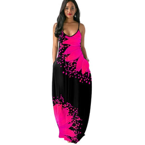 2021 Sunflower Print Long Maxi Dress Sleeveless Women Summer Sexy V-Neck Black Strappy Dress Open Back vestido de verano