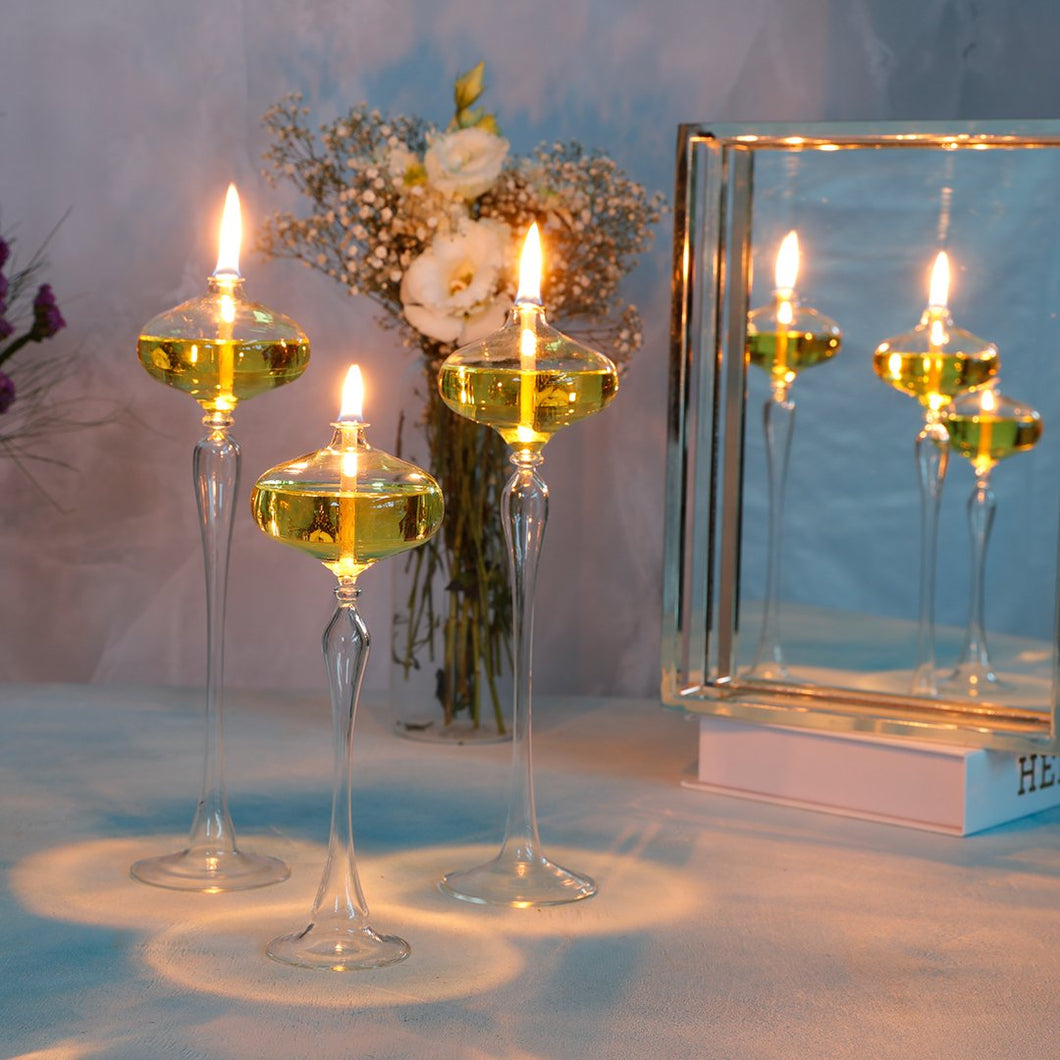 Set of 3 - Handmade Oil Lamp Wedding Decoration Ideas Glass Kerosene Lamp Glass Candle Holder New Home Gift