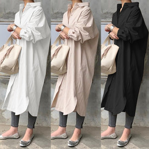 ZANZEA  Women Autumn Sundress Elegant Long Shirt Dress Lapel Neck Long Sleeve Solid Vestido Casual Loose Work Dresses