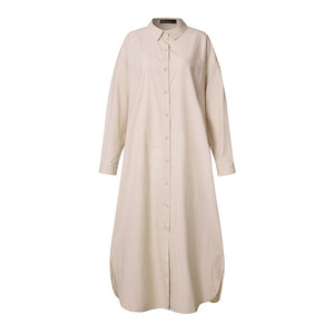 ZANZEA  Women Autumn Sundress Elegant Long Shirt Dress Lapel Neck Long Sleeve Solid Vestido Casual Loose Work Dresses