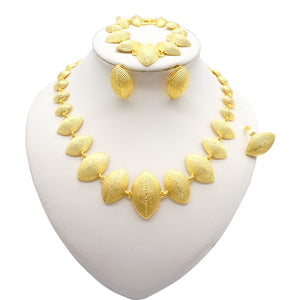 Necklace Sets For Women Dubai African Gold Jewelry Set Bride Earrings Rings Indian Nigerian Wedding Jewelery Set Gift