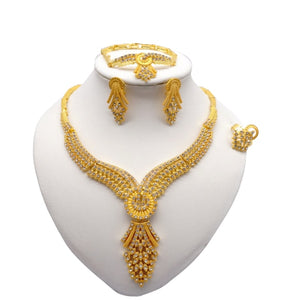 Necklace Sets For Women Dubai African Gold Jewelry Set Bride Earrings Rings Indian Nigerian Wedding Jewelery Set Gift
