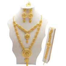 Load image into Gallery viewer, Necklace Sets For Women Dubai African Gold Jewelry Set Bride Earrings Rings Indian Nigerian Wedding Jewelery Set Gift
