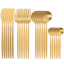 Load image into Gallery viewer, 24pcs Gold Tableware Set 18/10 Stainless Steel Dinnerware Set Knife Fork Spoon Flatware Set Dishwasher Safe Cutlery Set Gift Box
