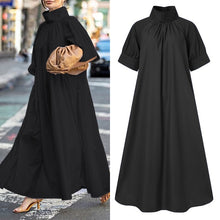Load image into Gallery viewer, 2021 VONDA Summer Dress Women Turtleneck Vintage Short Sleeve Party Dresses Elegant Robe Bohemian Vestidos Long Maxi Robes Femme
