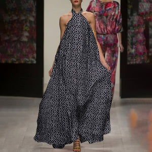 Celmia Bohemian Women Halter Floral Print Long Dress 2021 Summer Sexy Sleeveless Ruffled Maxi Sundress Backless Party Vestidos