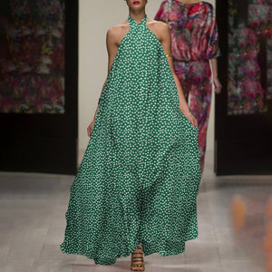Celmia Bohemian Women Halter Floral Print Long Dress 2021 Summer Sexy Sleeveless Ruffled Maxi Sundress Backless Party Vestidos
