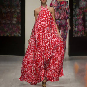 Celmia Bohemian Women Halter Floral Print Long Dress 2021 Summer Sexy Sleeveless Ruffled Maxi Sundress Backless Party Vestidos