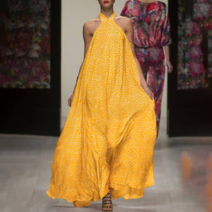 Celmia Bohemian Women Halter Floral Print Long Dress 2021 Summer Sexy Sleeveless Ruffled Maxi Sundress Backless Party Vestidos