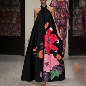 Celmia Bohemian Women Halter Floral Print Long Dress 2021 Summer Sexy Sleeveless Ruffled Maxi Sundress Backless Party Vestidos
