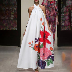 Celmia Bohemian Women Halter Floral Print Long Dress 2021 Summer Sexy Sleeveless Ruffled Maxi Sundress Backless Party Vestidos