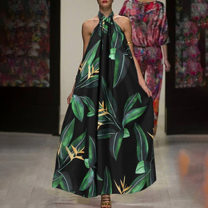 Celmia Bohemian Women Halter Floral Print Long Dress 2021 Summer Sexy Sleeveless Ruffled Maxi Sundress Backless Party Vestidos