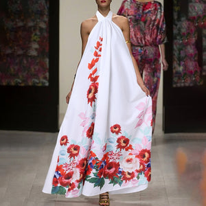 Celmia Bohemian Women Halter Floral Print Long Dress 2021 Summer Sexy Sleeveless Ruffled Maxi Sundress Backless Party Vestidos