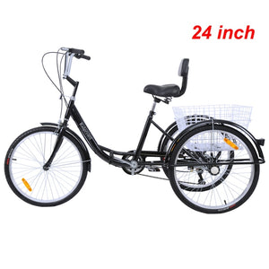 Ridgeyard 26 Inch 24 Inch Adult Tricycle Shopping Cargo 7-Speed Bicycle 26" 24" Three Wheel Bike Trike With Basket Cart Backrest