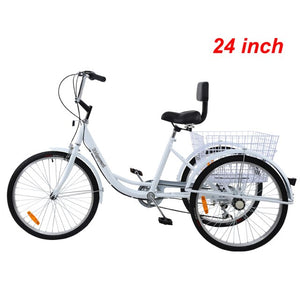 Ridgeyard 26 Inch 24 Inch Adult Tricycle Shopping Cargo 7-Speed Bicycle 26" 24" Three Wheel Bike Trike With Basket Cart Backrest