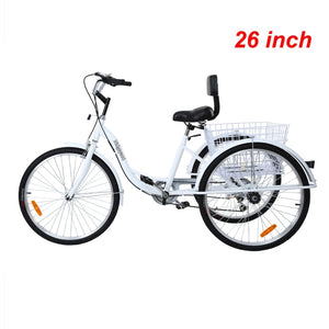 Ridgeyard 26 Inch 24 Inch Adult Tricycle Shopping Cargo 7-Speed Bicycle 26" 24" Three Wheel Bike Trike With Basket Cart Backrest