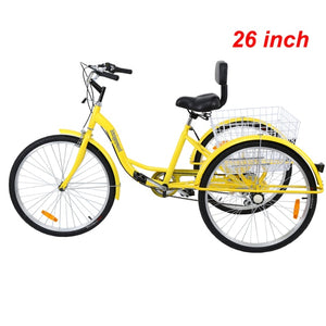 Ridgeyard 26 Inch 24 Inch Adult Tricycle Shopping Cargo 7-Speed Bicycle 26" 24" Three Wheel Bike Trike With Basket Cart Backrest