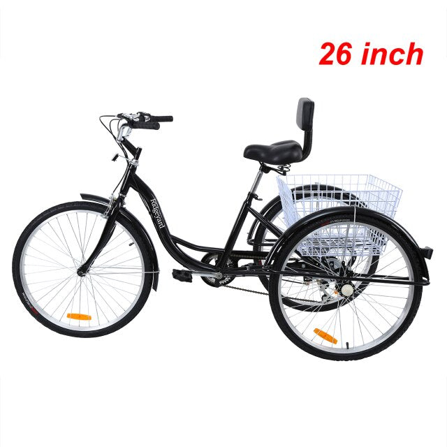 Ridgeyard 26 Inch 24 Inch Adult Tricycle Shopping Cargo 7-Speed Bicycle 26