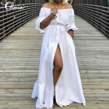 Load image into Gallery viewer, Women&#39;s Autumn Maxi Dress 2021 Celmia Sexy High Waist Robes High Split Long Sundress Three Quarter Sleeves Floor-Length Vestidos
