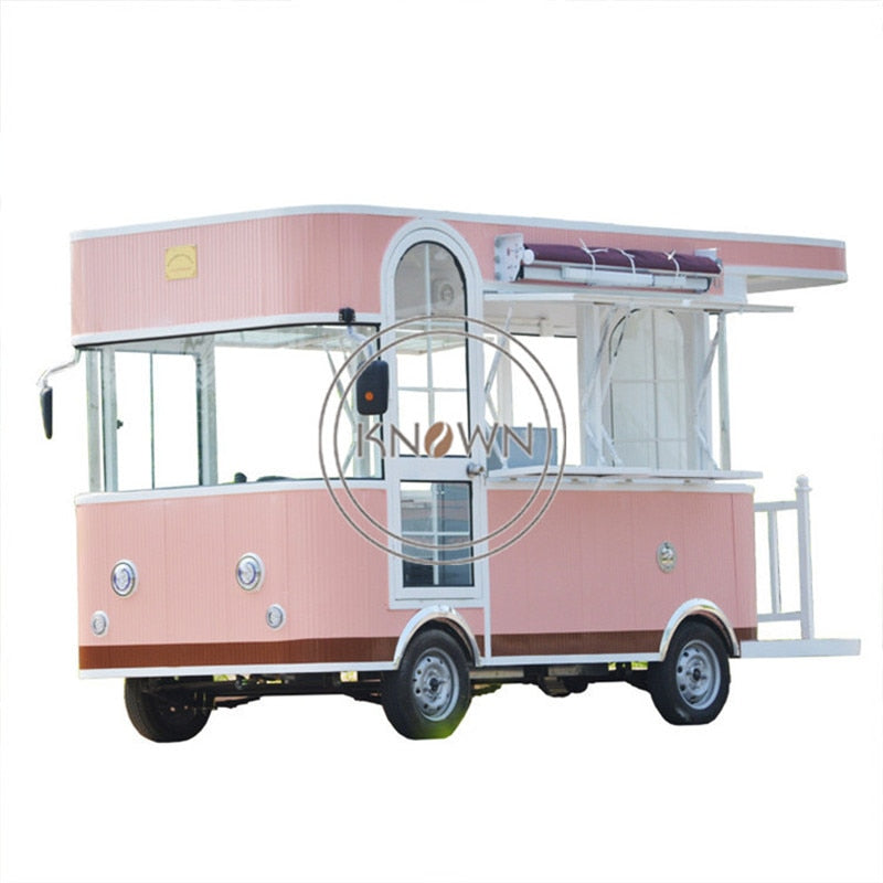Pink Color Fast Food Truck Mobile Kitchen Ice Cream Coffee Hot Dog Cart Electric Food Cart Shipping By Sea Support Customized