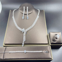 Load image into Gallery viewer, Luxury Rhinestone Tassel Long Pendant Full Crystal Necklace Earrings set Elegant Fashion Bridal Wedding Jewelry Birthday Gift

