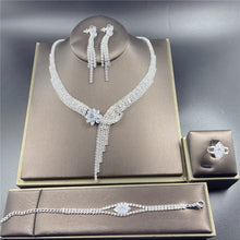 Load image into Gallery viewer, Luxury Rhinestone Tassel Long Pendant Full Crystal Necklace Earrings set Elegant Fashion Bridal Wedding Jewelry Birthday Gift
