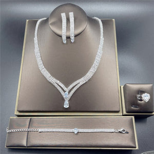 Luxury Rhinestone Tassel Long Pendant Full Crystal Necklace Earrings set Elegant Fashion Bridal Wedding Jewelry Birthday Gift