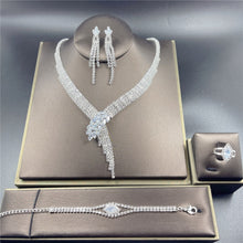 Load image into Gallery viewer, Luxury Rhinestone Tassel Long Pendant Full Crystal Necklace Earrings set Elegant Fashion Bridal Wedding Jewelry Birthday Gift
