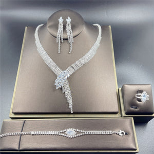 Luxury Rhinestone Tassel Long Pendant Full Crystal Necklace Earrings set Elegant Fashion Bridal Wedding Jewelry Birthday Gift