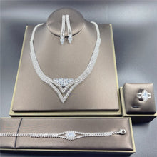 Load image into Gallery viewer, Luxury Rhinestone Tassel Long Pendant Full Crystal Necklace Earrings set Elegant Fashion Bridal Wedding Jewelry Birthday Gift
