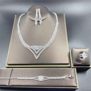 Luxury Rhinestone Tassel Long Pendant Full Crystal Necklace Earrings set Elegant Fashion Bridal Wedding Jewelry Birthday Gift