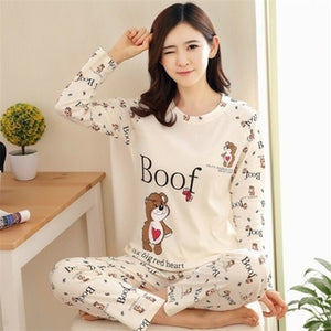 Pajamas Sets Spring Autumn Carton Women Long Sleeve Sleepwear Suit Cute Big Girls Homewear Gift for Female Sleepwear