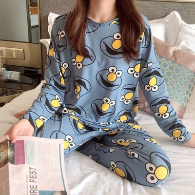 Pajamas Sets Spring Autumn Carton Women Long Sleeve Sleepwear Suit Cute Big Girls Homewear Gift for Female Sleepwear