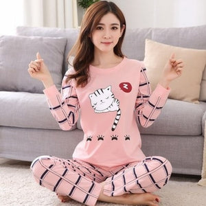 Pajamas Sets Spring Autumn Carton Women Long Sleeve Sleepwear Suit Cute Big Girls Homewear Gift for Female Sleepwear