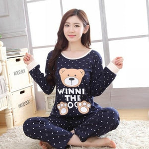Pajamas Sets Spring Autumn Carton Women Long Sleeve Sleepwear Suit Cute Big Girls Homewear Gift for Female Sleepwear