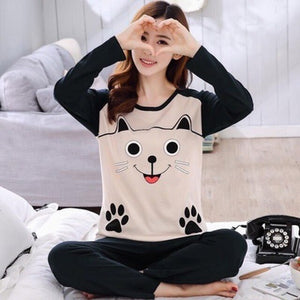 Pajamas Sets Spring Autumn Carton Women Long Sleeve Sleepwear Suit Cute Big Girls Homewear Gift for Female Sleepwear