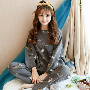 Pajamas Sets Spring Autumn Carton Women Long Sleeve Sleepwear Suit Cute Big Girls Homewear Gift for Female Sleepwear