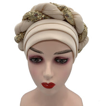 Load image into Gallery viewer, Latest African Auto Geles Headtie Already Made Headties Shinning Sequins Turban Cap for Women Ready Female Head Wraps

