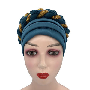 Latest African Auto Geles Headtie Already Made Headties Shinning Sequins Turban Cap for Women Ready Female Head Wraps