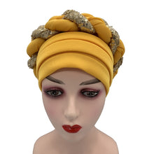 Load image into Gallery viewer, Latest African Auto Geles Headtie Already Made Headties Shinning Sequins Turban Cap for Women Ready Female Head Wraps
